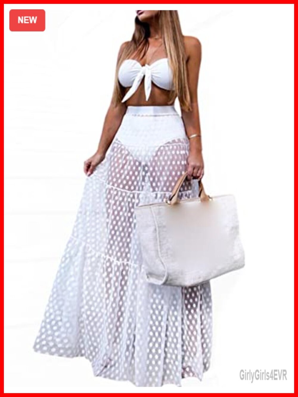 Women's Sheer Mesh Cover Up Maxi Skirt High Waist Polka Dot Beach Dress